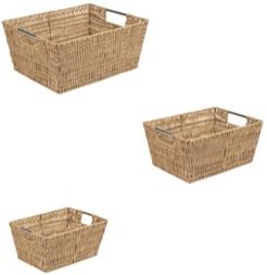 Rattan Tote Baskets Set, 3 Piece