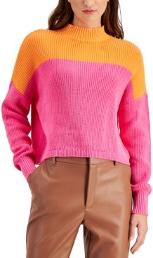 Cotton Colorblocked Mock-Neck Sweater, Created for Macy's