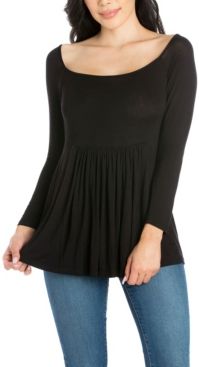 Wide Neck Pleated Long Sleeve Tunic Top