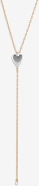 Two-Tone Heart Oval-Link Lariat Necklace, 18" + 2" extender