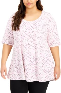 Plus Size Printed Elbow-Sleeve Top, Created for Macy's