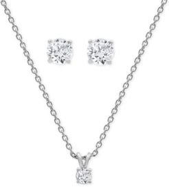 2-Pc. Set Lab-Created Diamond Solitaire Pendant Necklace & Matching Stud Earrings (1 ct. t.w.) in Sterling Silver