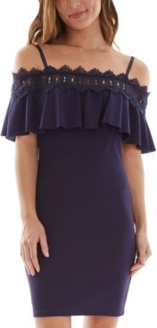 Juniors' Lace-Trim Off-The-Shoulder Dress