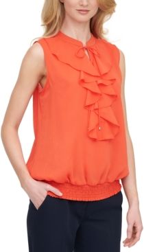 Ruffled Smocked-Hem Blouse