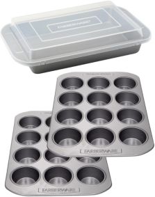 Nonstick 3-Pc. Bakeware 12-Cup Muffin Pan and Cake Pan Set