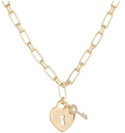 Gold Flash Plated Crystal Heart Lock and Key Necklace