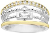 Cubic Zirconia Multi Row Band Ring Two Tone Fine Silver Plate