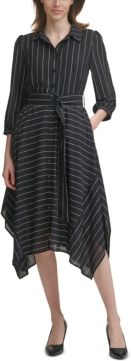 Striped Asymmetrical Midi Belted Shirtdress