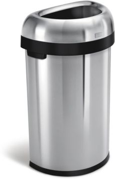 Brushed Stainless Steel 60 Liter Semi Round Open Trash Can