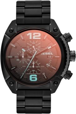 Unisex Chronograph Iridescent Crystal Overflow Black Ion-Plated Stainless Steel Bracelet Watch 54x49mm DZ4316