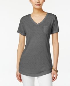 Petite Burnout V-Neck T-Shirt, Created for Macy's