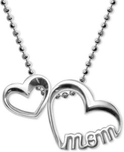 Double Heart "Mom" Pendant Necklace in Sterling Silver