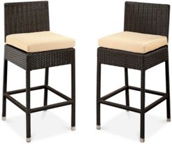 Molly Outdoor Wicker Set of 2 Bar Stools w/Cushions