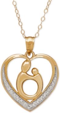 Two-Tone Mother-Themed Heart Pendant Necklace in 10k Gold