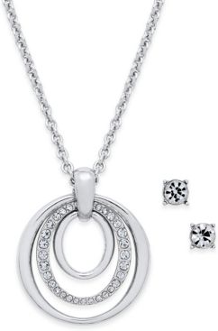 Pave Pendant Necklace & Crystal Stud Earrings Set, Created for Macy's