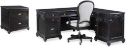 Clinton Hill Ebony Home Office Furniture Set, 3-Pc. Set (L-Shaped Desk, Lateral File Cabinet & Upholstered Desk Chair)