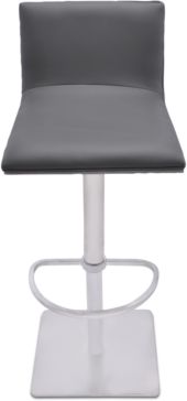 Crystal Adjustable Swivel Barstool in Gray Faux Leather with Brushed Stainless Steel Finish and Gray Walnut Veneer Back