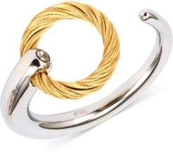 White Topaz Accent Cuff Ring in Stainless Steel & Gold-Tone Pvd Stainless Steel