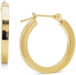 14k Gold Earrings, Polished Square Hoops