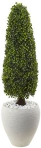 41" Boxwood Uv-Resistant Indoor/Outdoor Artificial Topiary with Textured White Planter