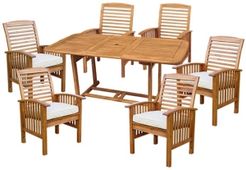 7-Piece Acacia Wood Outdoor Patio Dining Set with Cushions - Brown