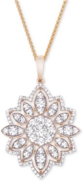 Diamond Flower 18" Pendant Necklace (1-1/2 ct. t.w.) in 14k Gold, Created for Macy's