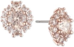 Rose Gold-Tone Crystal Cluster Button Earrings