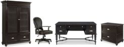 Clinton Hill Ebony Home Office, 4-Pc. Set (Writing Desk, Lateral File Cabinet, Door Bookcase & Leather Desk Chair)