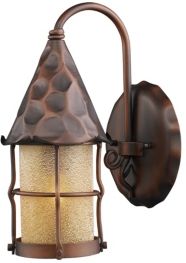 Rustica 1-Light Outdoor Wall Sconce in Antique Copper with Scavo Glass