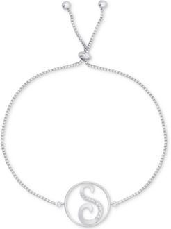 Diamond Accent Initial Bolo Bracelet in Silver-Plate