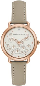 Ladies Beige Leather Strap with Floral Dial with Rose Gold Case, 34mm