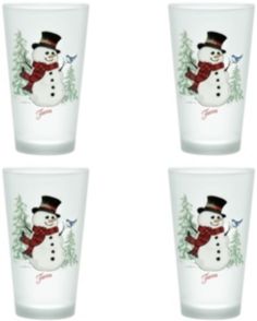 Snowman 16-Ounce Frosted Tapered Cooler Glass, Set of 4