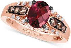 Raspberry Rhodolite (1-1/3 ct. t.w.), Chocolate Diamond (1/5 ct. t.w.) and Vanilla Diamond Accent Ring in 14k Rose Gold