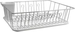 17.5" White Single Level Dish Rack with 14 Plate Positioners and Detachable Utensil Holder