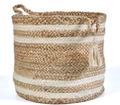 Natural Jute - Double Stripped Decorative Storage Basket
