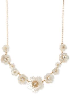 Gold-Tone Crystal & Imitation Mother-of-Pearl Flower Statement Necklace, 16" + 3" extender
