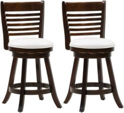 Counter Height Wood Barstools with Leatherette Seat and 6-Slat Backrest, Set of 2