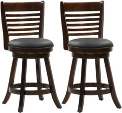 Counter Height Wood Barstools with Bonded Leather Seat and 6-Slat Backrest, Set of 2