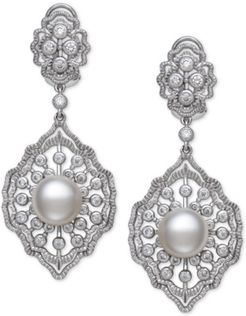 Cultured Freshwater Pearl (9-10mm) & Cubic Zirconia Drop Earrings in Sterling Silver, Created for Macy's