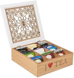 Tea Box Storage Holder with Wood Floral Pattern