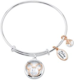 Unwritten Crystal Micky Mouse Charm Bangle Bracelet in Stainless Steel & Rose Gold-Tone with Silver Plated Charms