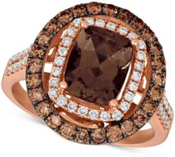 Chocolate Quartz (1-9/10 ct. t.w.), Nude Diamonds (1/3 ct. t.w.) and Chocolate Diamonds (5/8 ct. t.w.) Statement Ring set in 14k Rose Gold