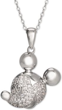 Cubic Zirconia Pave Mickey Mouse 18" Pendant Necklace in Sterling Silver