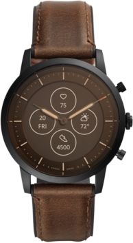 Tech Collider Brown Leather Strap Hybrid Smart Watch 42mm