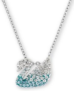 Silver-Tone Small Pave Swan Pendant Necklace, 14" + 7/8" extender