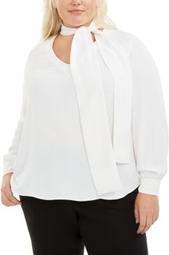 Trendy Plus Size Tie-Neck Blouse, Created for Macy's