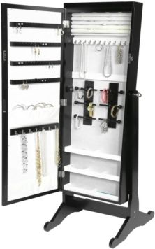 Jewelry Armoire With Led, Free Standing Cabinet, Full Length Mirror