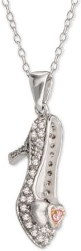Cubic Zirconia Cinderella Slipper 18" Pendant Necklace in Sterling Silver & Rose Gold-Tone