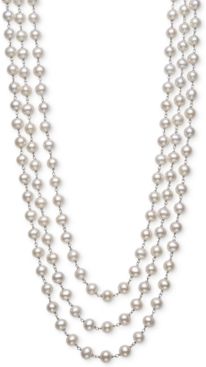 Cultured Freshwater Pearl (7mm) Triple Strand 18" Statement Necklace in Sterling Silver