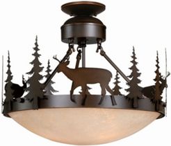 Bryce Amber Glass Rustic Deer Semi-Flush Mount Light or Pendant